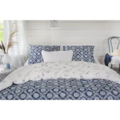 Walra - Dekbedovertrek Crossed Flowers - 140x220 Cm - Blauw / Off White -Woninginrichting 1000024998 0102