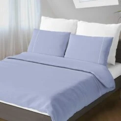 Flanellen Romanette Dekbedovertrek Duchesse Blauw/Wit-240 X 200/220 Cm -Woninginrichting 1000057425 0101